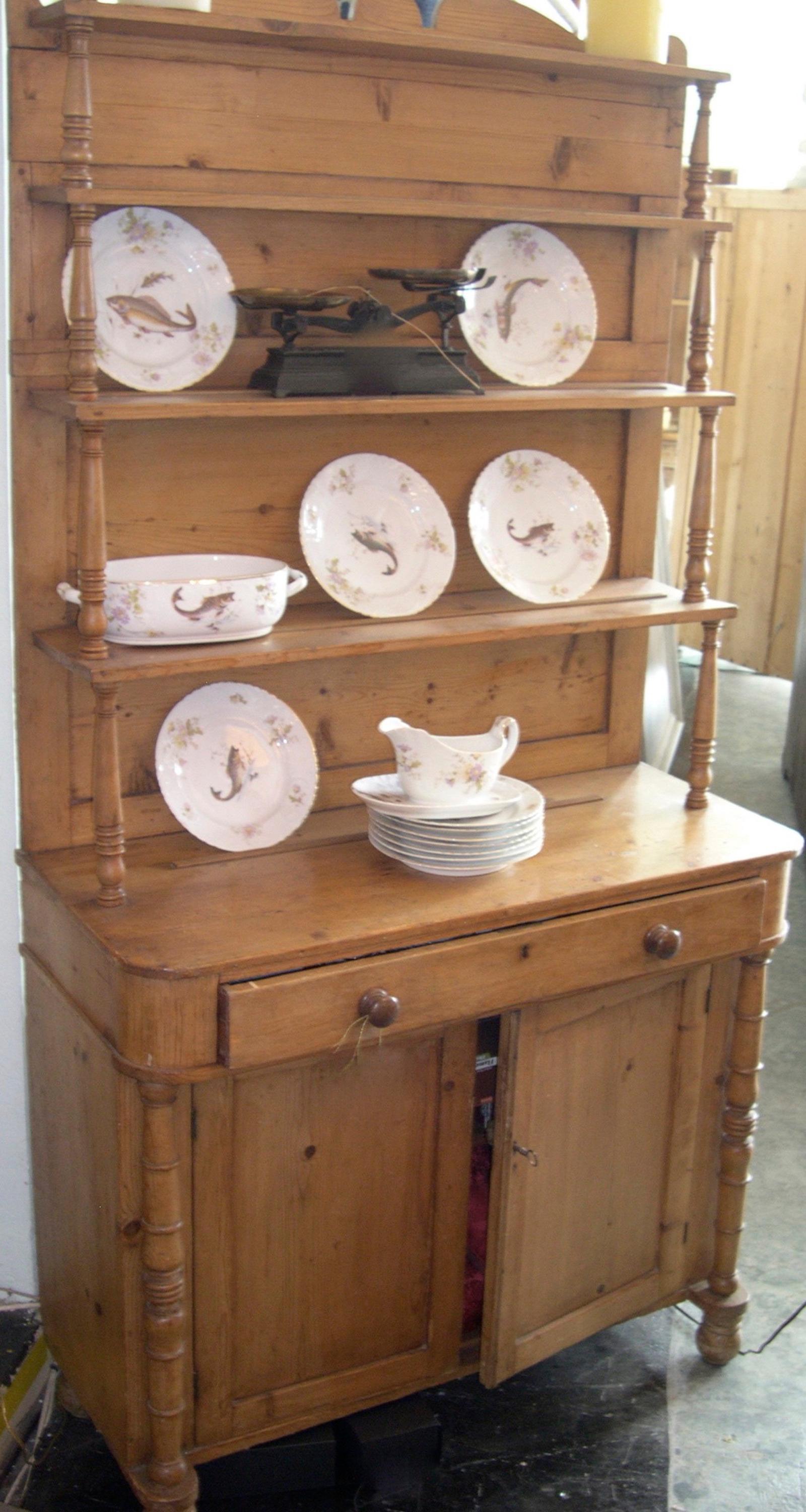 French 19th century open faced country kitchen pinewood dresser with three shelves, two doors and one large drawer.