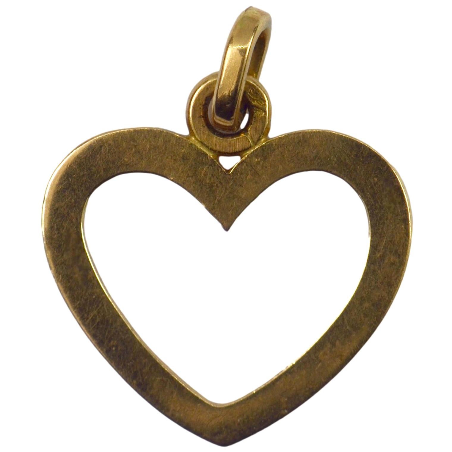 French Open Heart 18 Karat Yellow Gold Charm Pendant