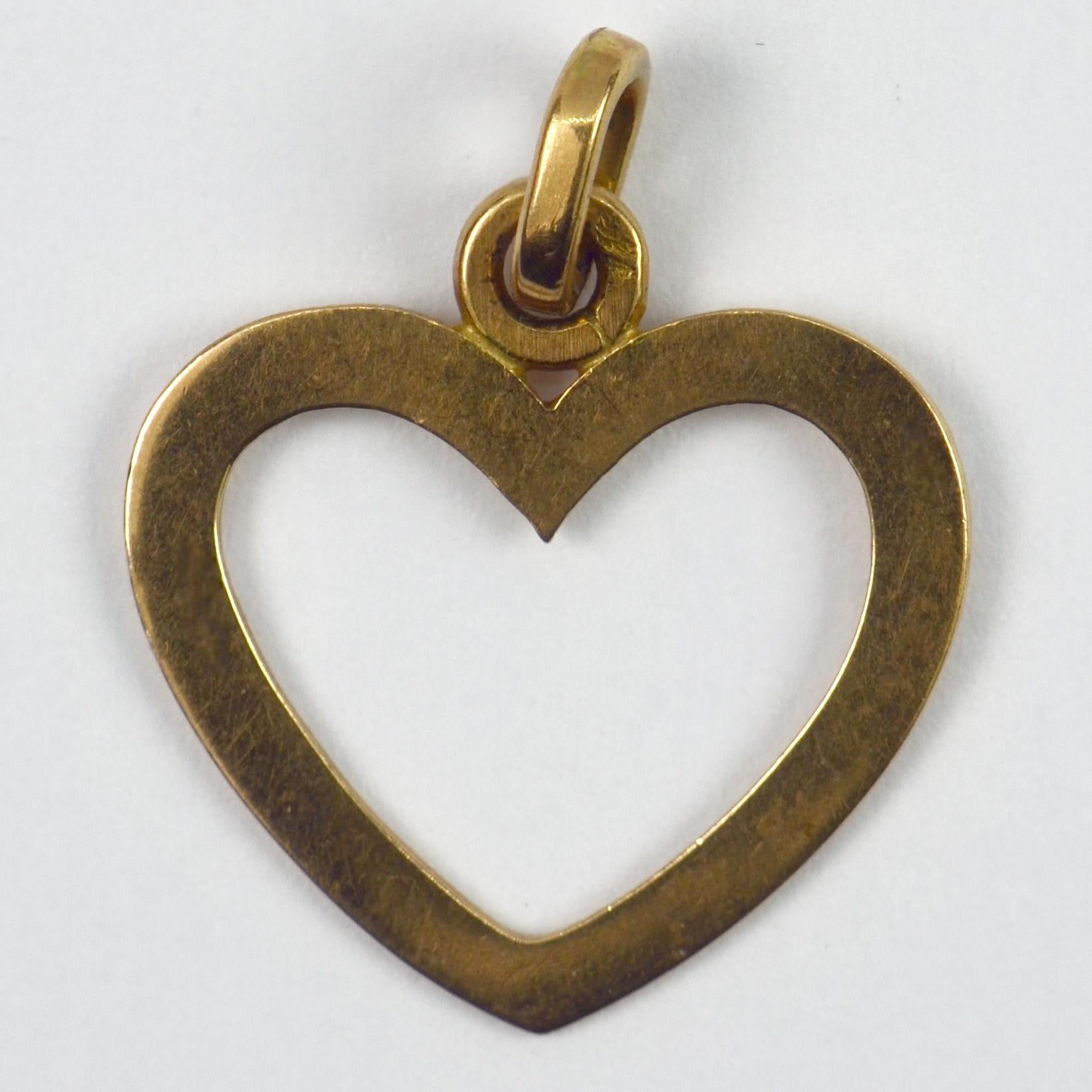 Women's or Men's French Open Heart 18 Karat Yellow Gold Charm Pendant