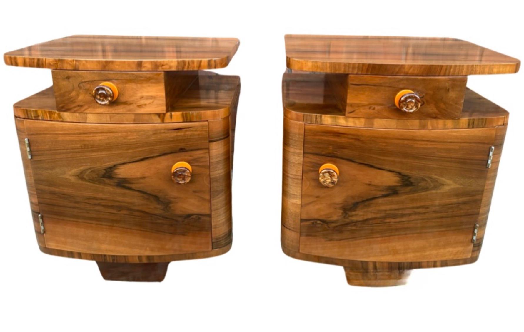 French Open Shelved Bowfront Art Deco Nightstands For Sale