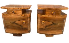 French Open Shelved Bowfront Art Deco Nightstands