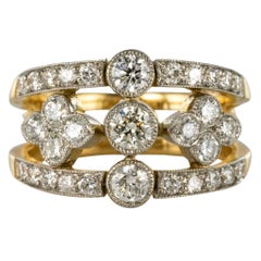 Bague à anneau en or et platine avec diamants ajourés