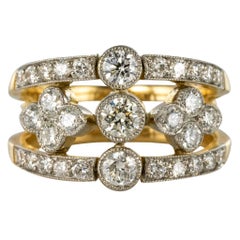 French Openwork Diamond Gold Platinum Band Ring