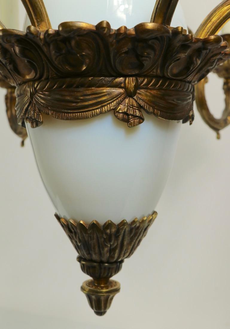 French Opaline Glass and Cast Brass Chandelier For Sale 11