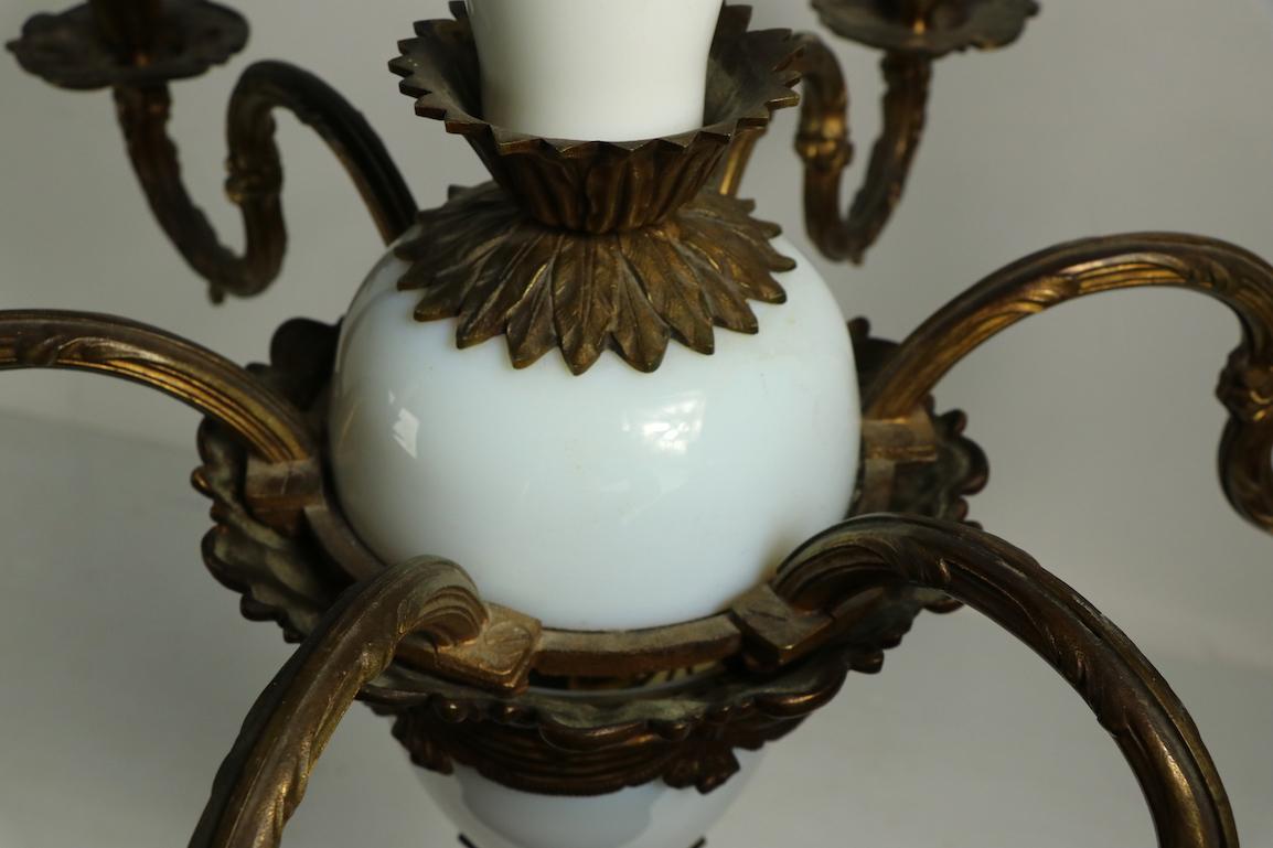 French Opaline Glass and Cast Brass Chandelier For Sale 13