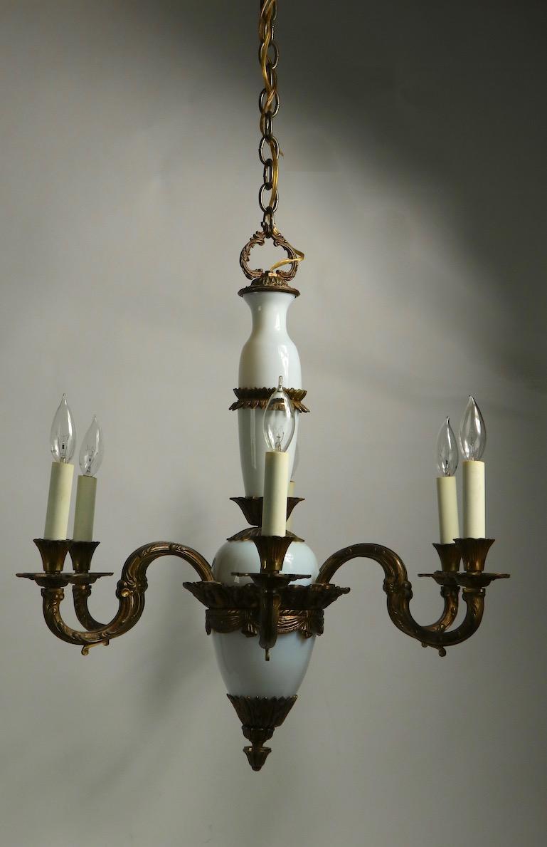 French Opaline Glass and Cast Brass Chandelier For Sale 14