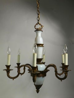 French Opaline Glass and Cast Brass Chandelier