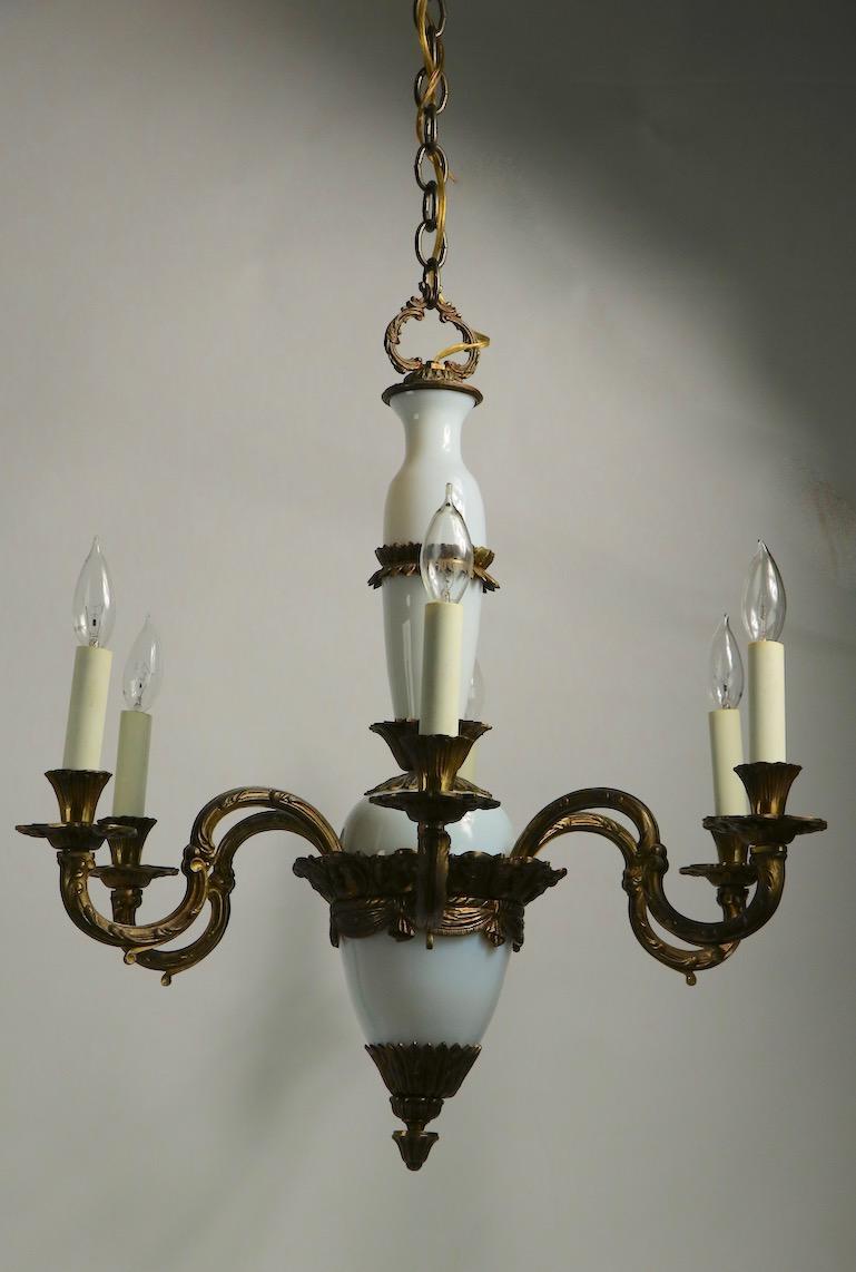 French Opaline Glass and Cast Brass Chandelier For Sale 15