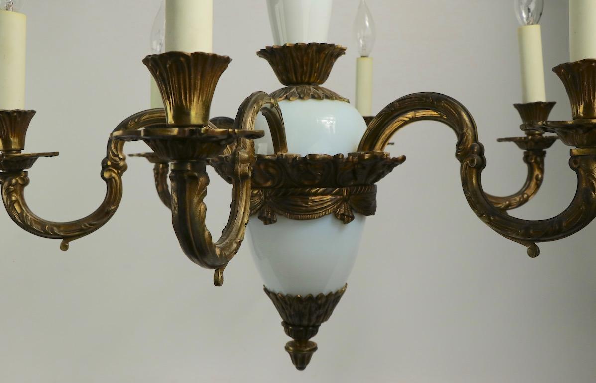 Romantic French Opaline Glass and Cast Brass Chandelier For Sale