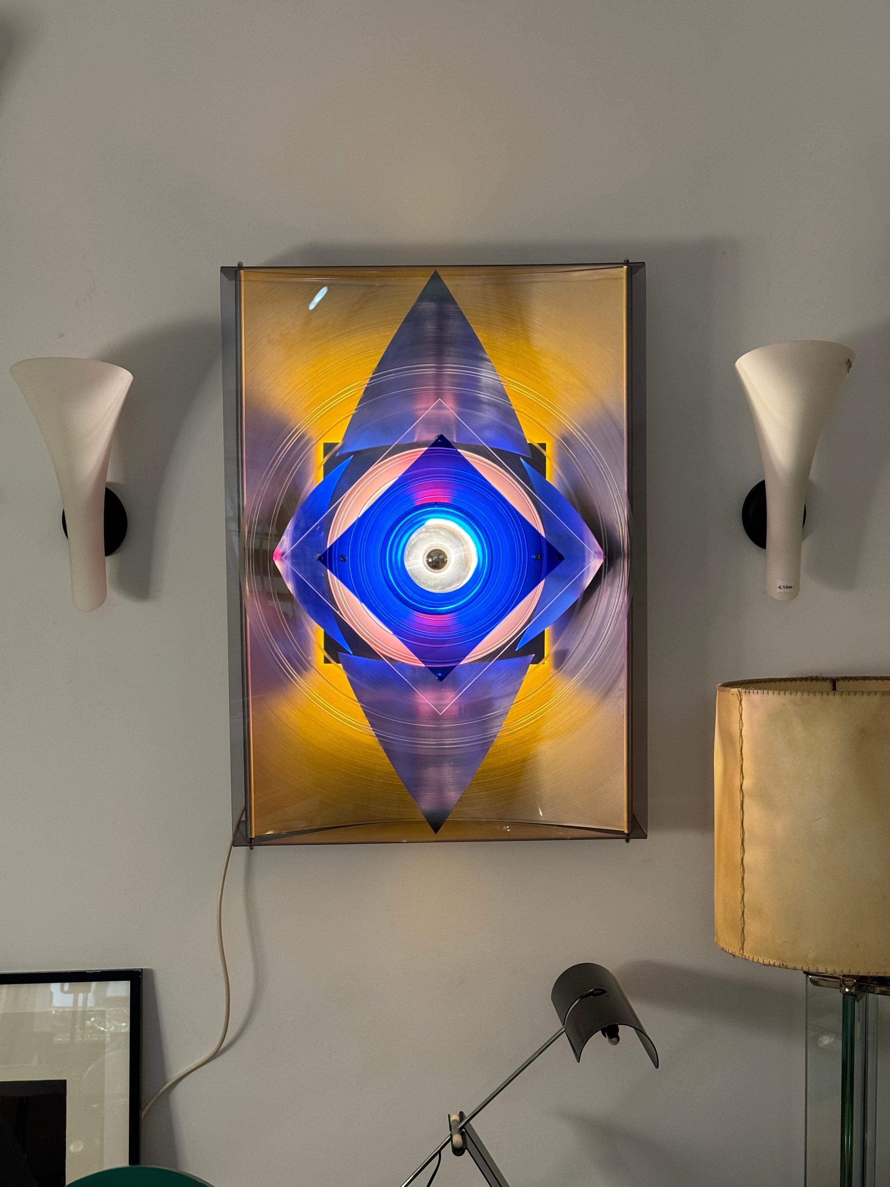 Applique optique française en plexiglas et aluminium brossé - années 1970 en vente 9