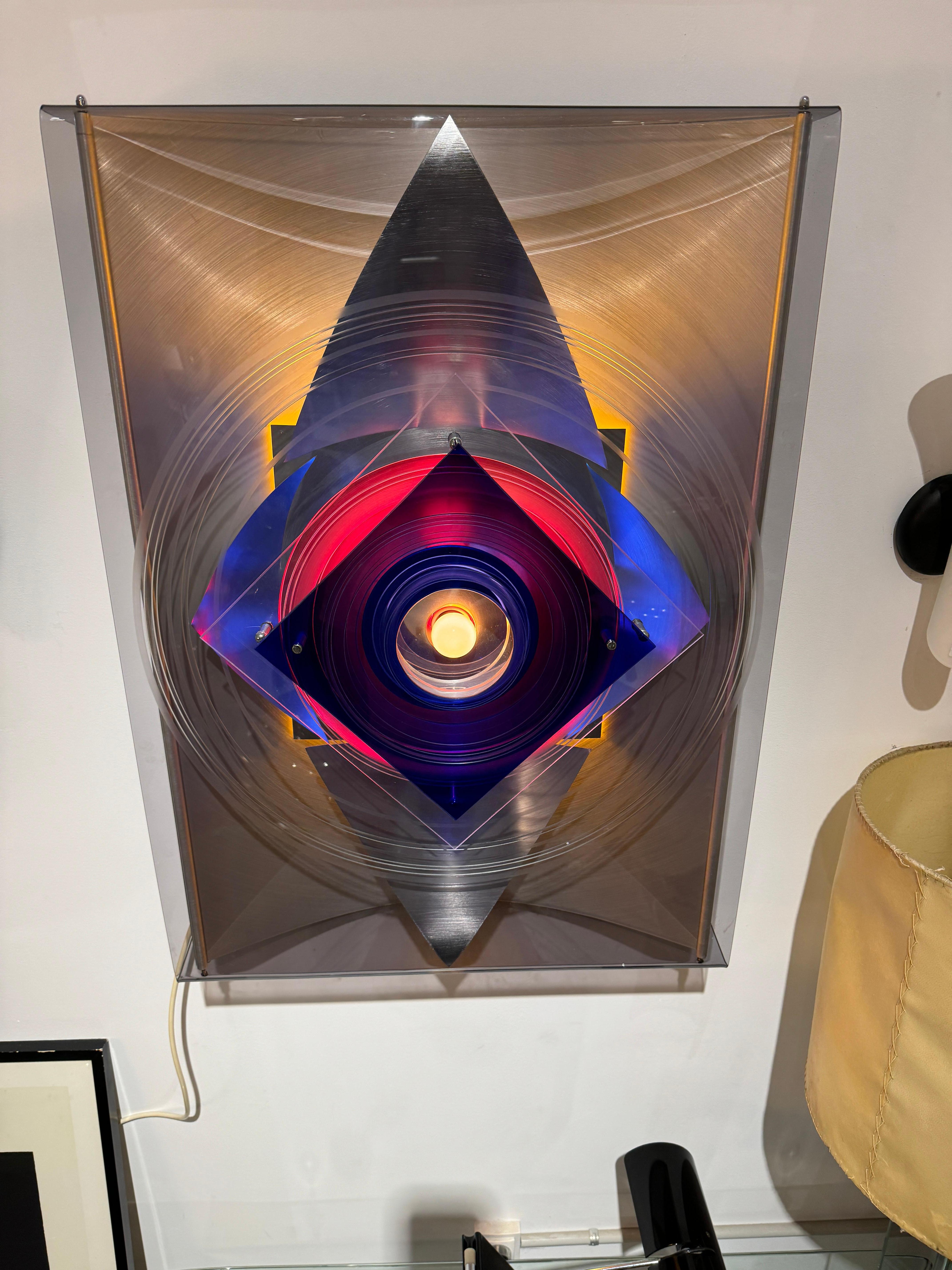 Applique optique française en plexiglas et aluminium brossé - années 1970 en vente 10