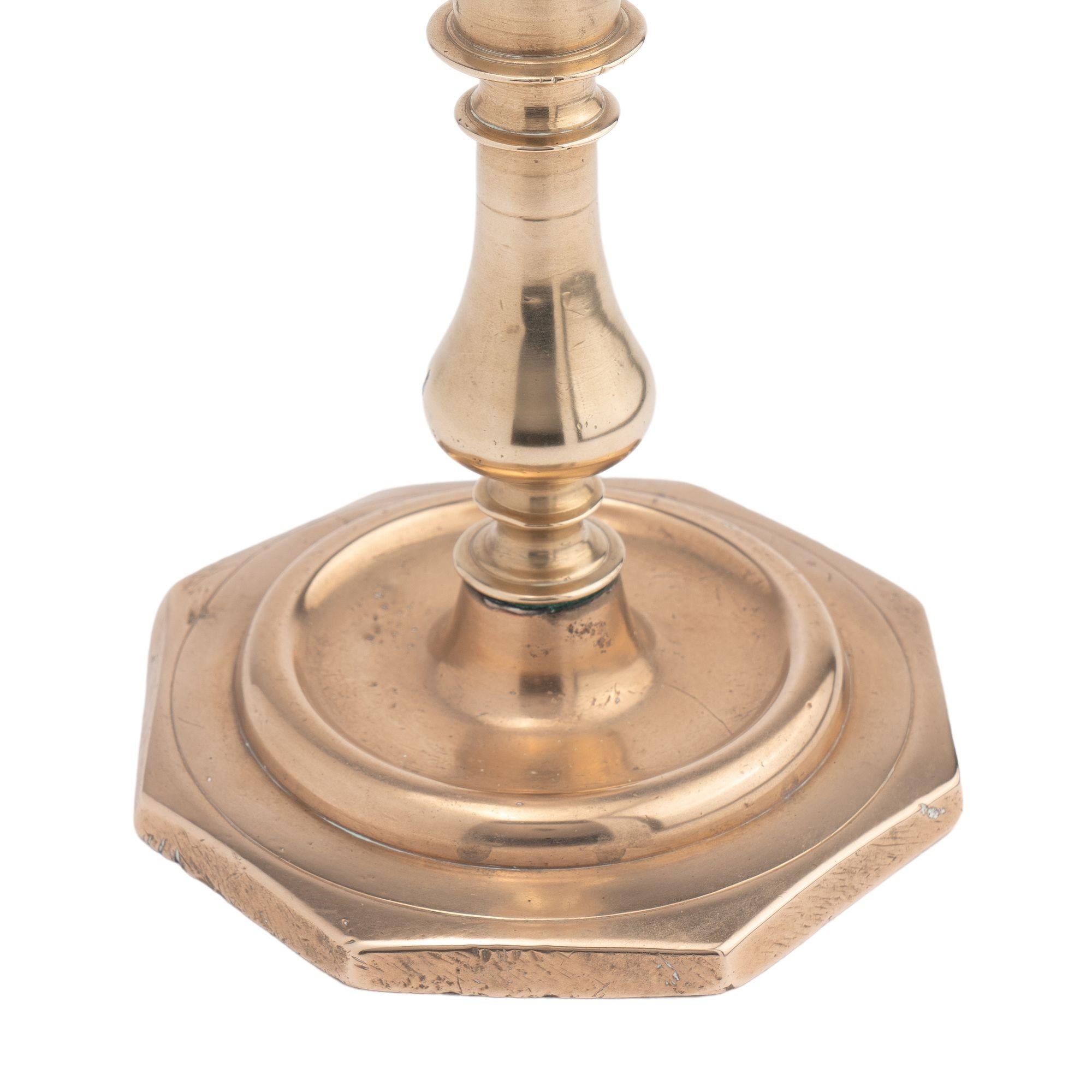 17th Century French or English cast bell metal candlestick, 1680-1720 For Sale