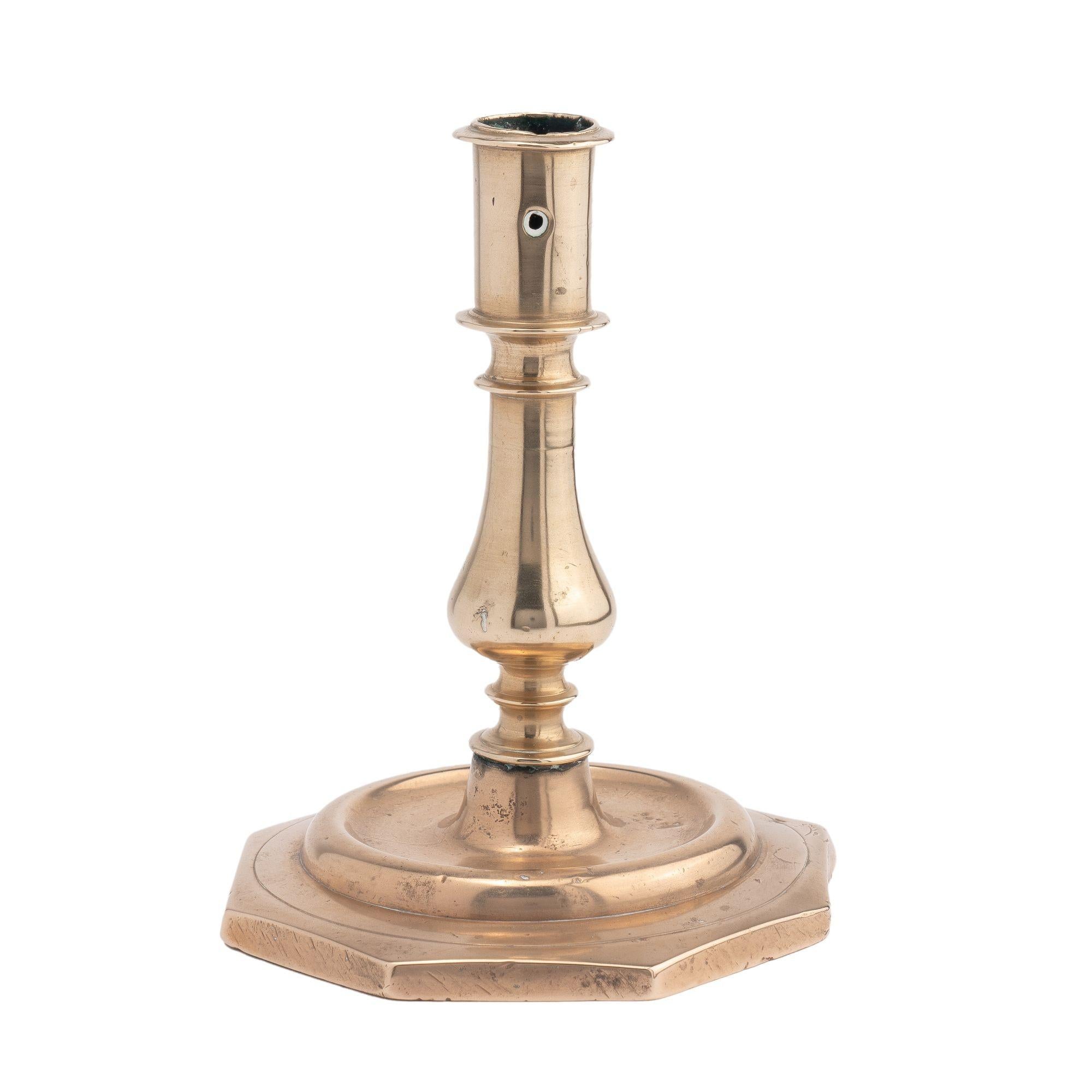 French or English cast bell metal candlestick, 1680-1720 For Sale