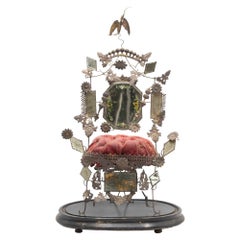 French or Italian Devotional “ex-voto” or Bridal Crown Display, 19th Century