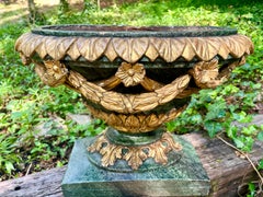 French or Italian Hand Carved Vase or Urn of Large Proportions with Garlands
