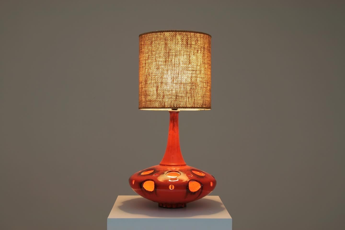 20th Century French Orange Ceramic Table Lamp, 1970s For Sale