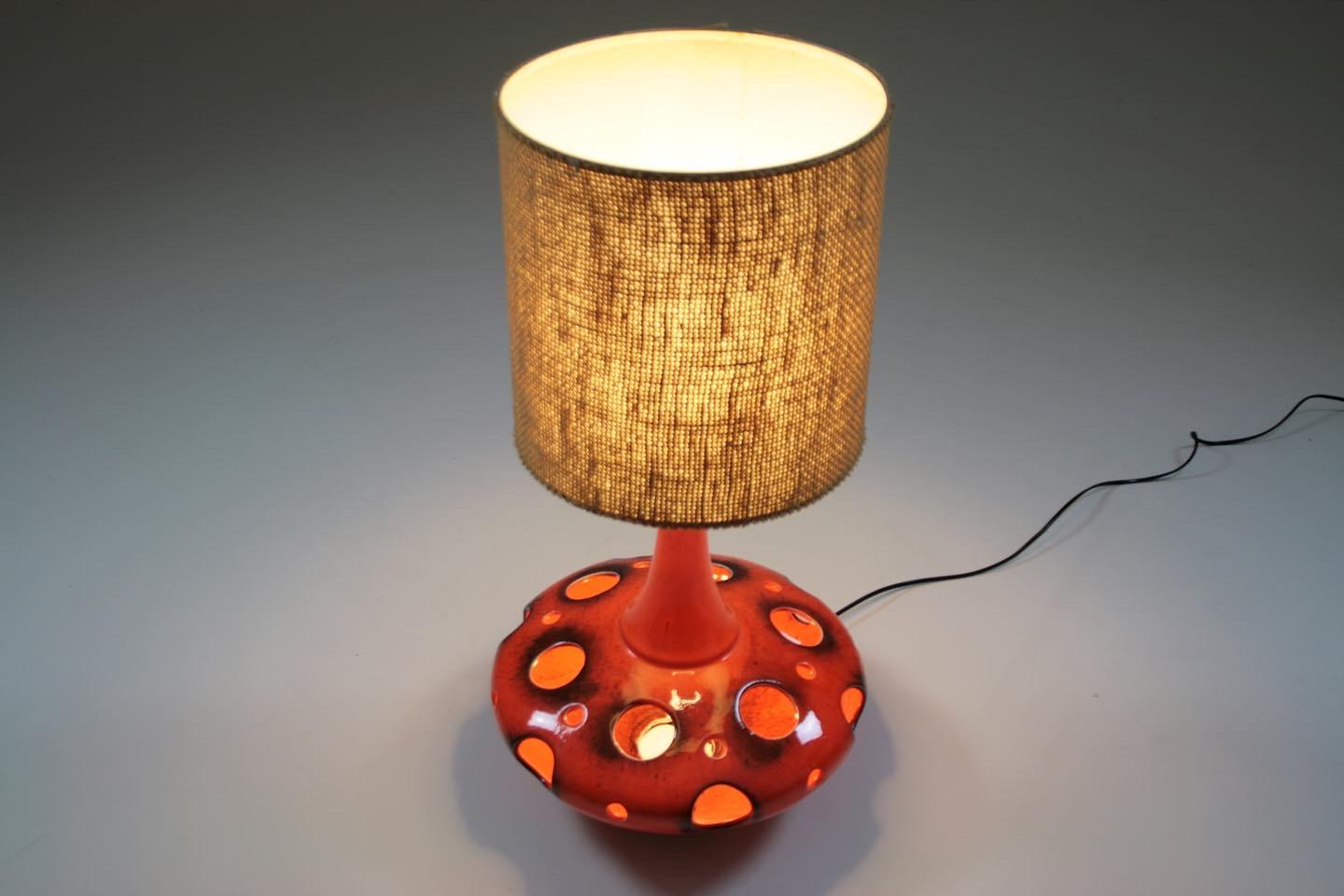 French Orange Ceramic Table Lamp, 1970s For Sale 1