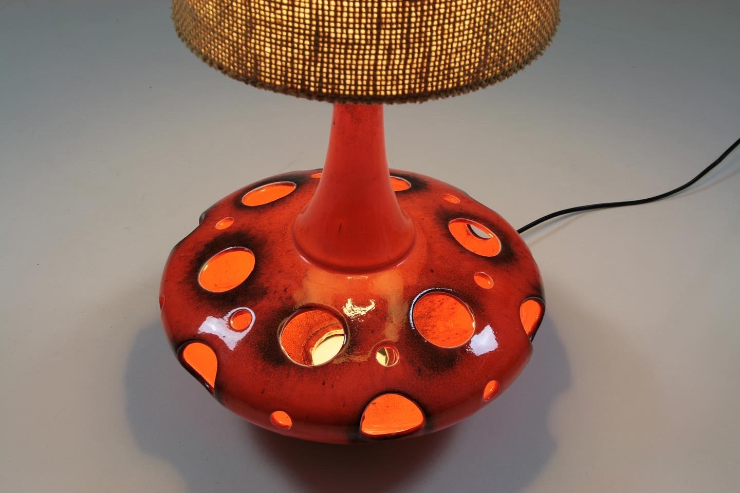 French Orange Ceramic Table Lamp, 1970s For Sale 4
