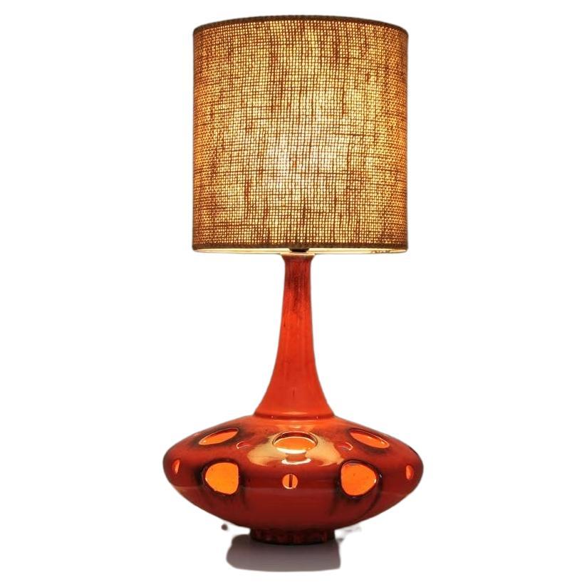 French Orange Ceramic Table Lamp, 1970s For Sale