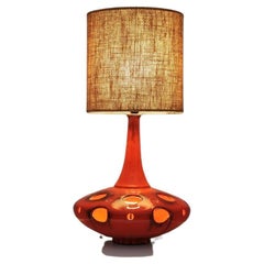 French Orange Ceramic Table Lamp, 1970s