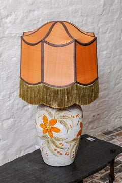 French Orange Flower Vase with Hand Sewn Silk Shade, 1950
