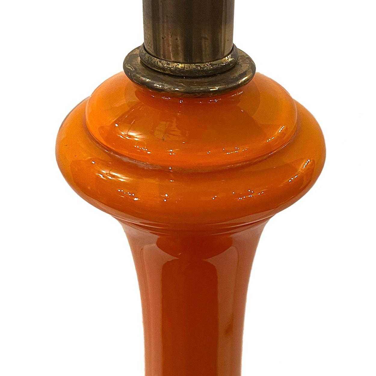 Hand-Crafted French Orange Glass Table Lamp For Sale