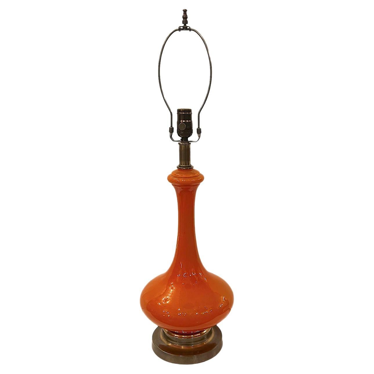 French Orange Glass Table Lamp For Sale