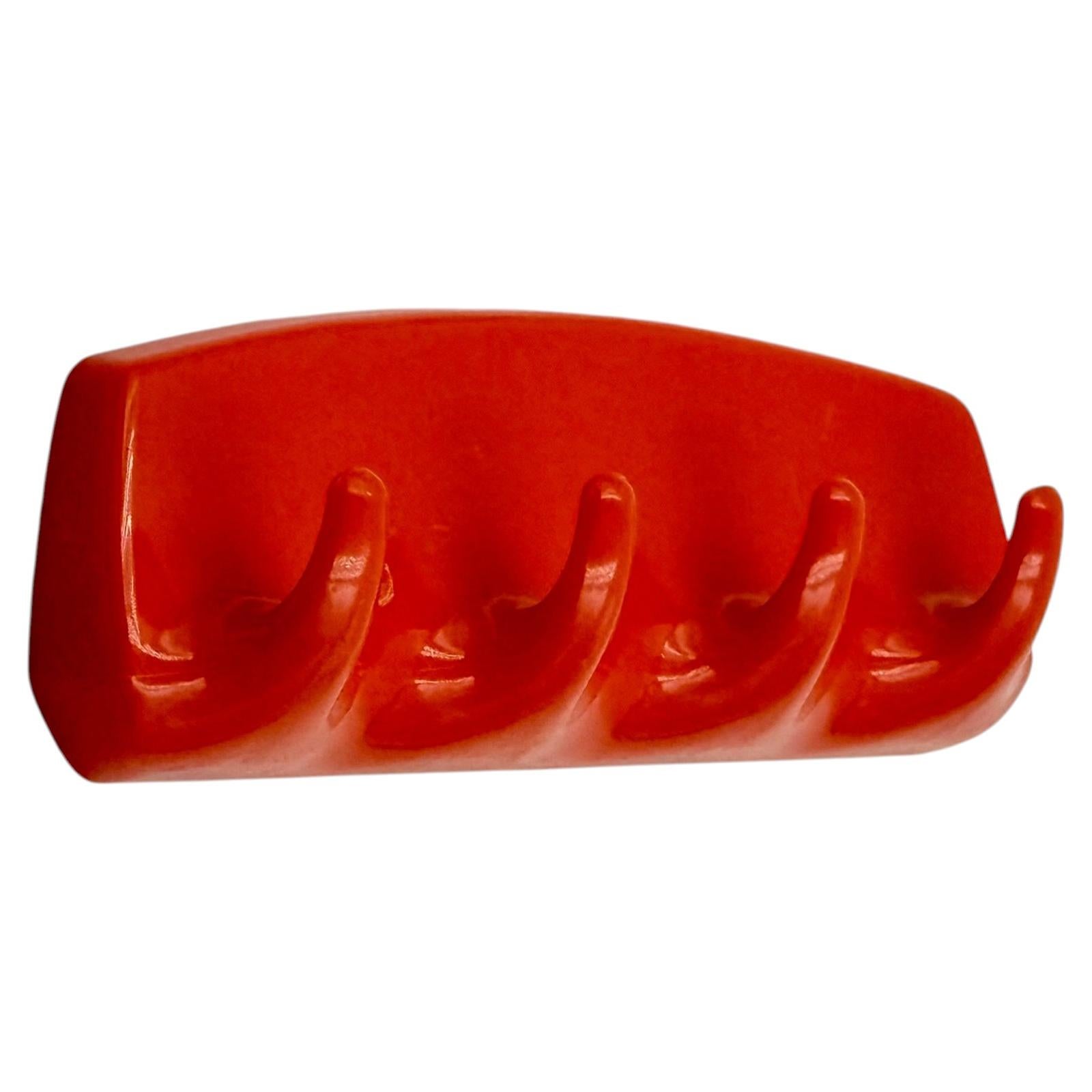 French Orange Plastic Space Age Wall Hooks Coat Rack Gilac 1970s