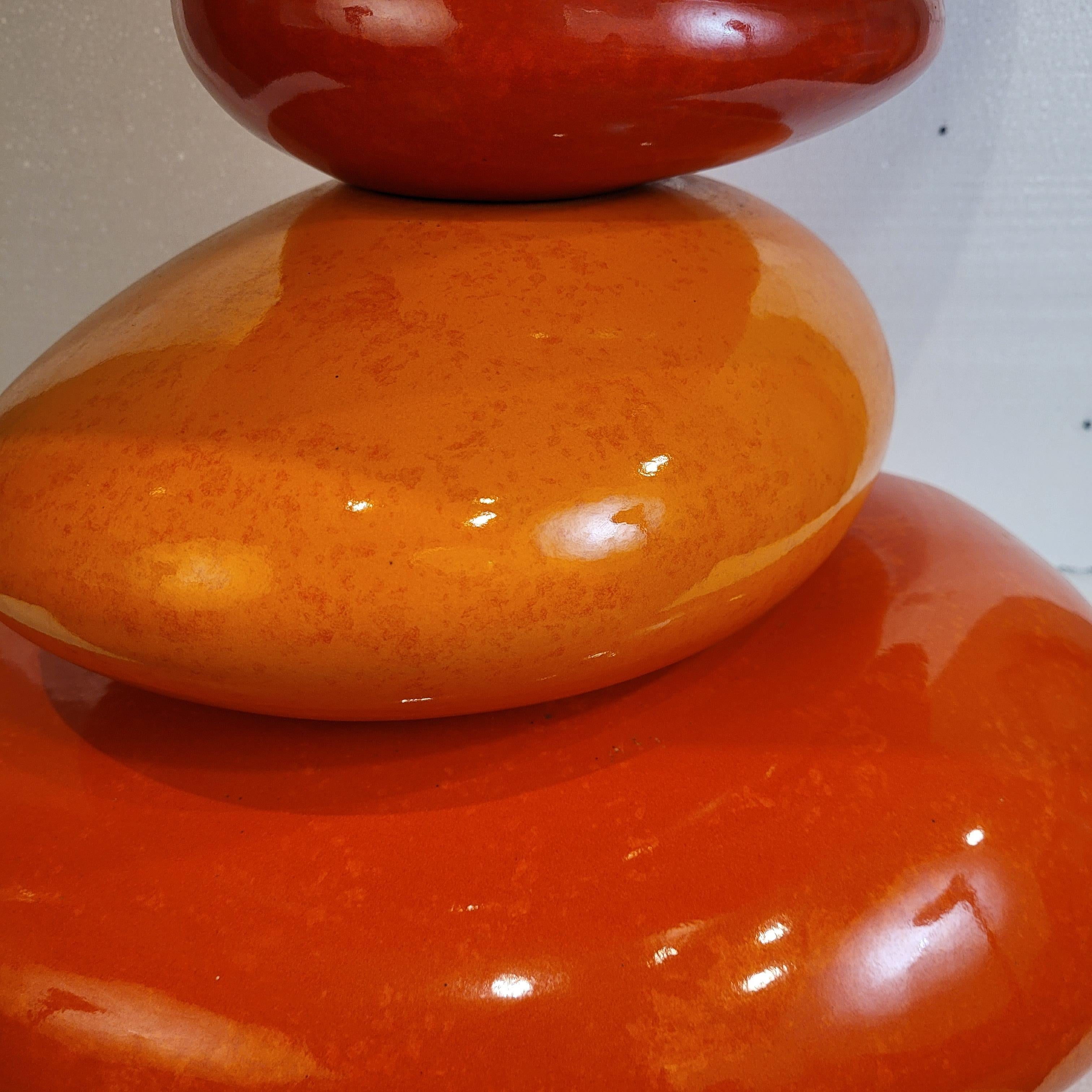 Lampada da tavolo francese arancione, pietre in ceramica smaltata, dopo Chatain in vendita 12