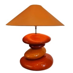 Lampada da tavolo francese arancione, pietre in ceramica smaltata, dopo Chatain