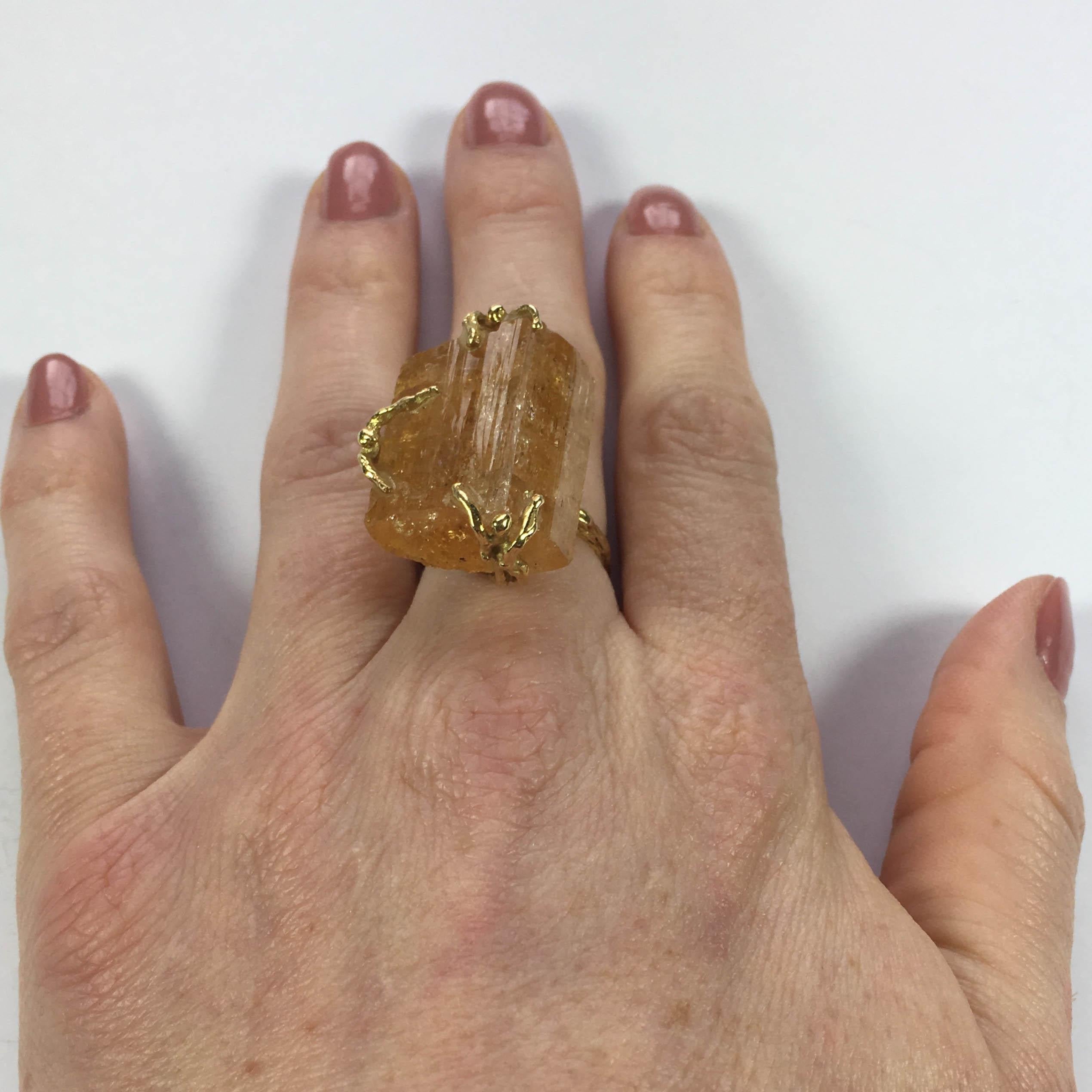 French Orange Topaz Crystal Gold Erotic Ring 3