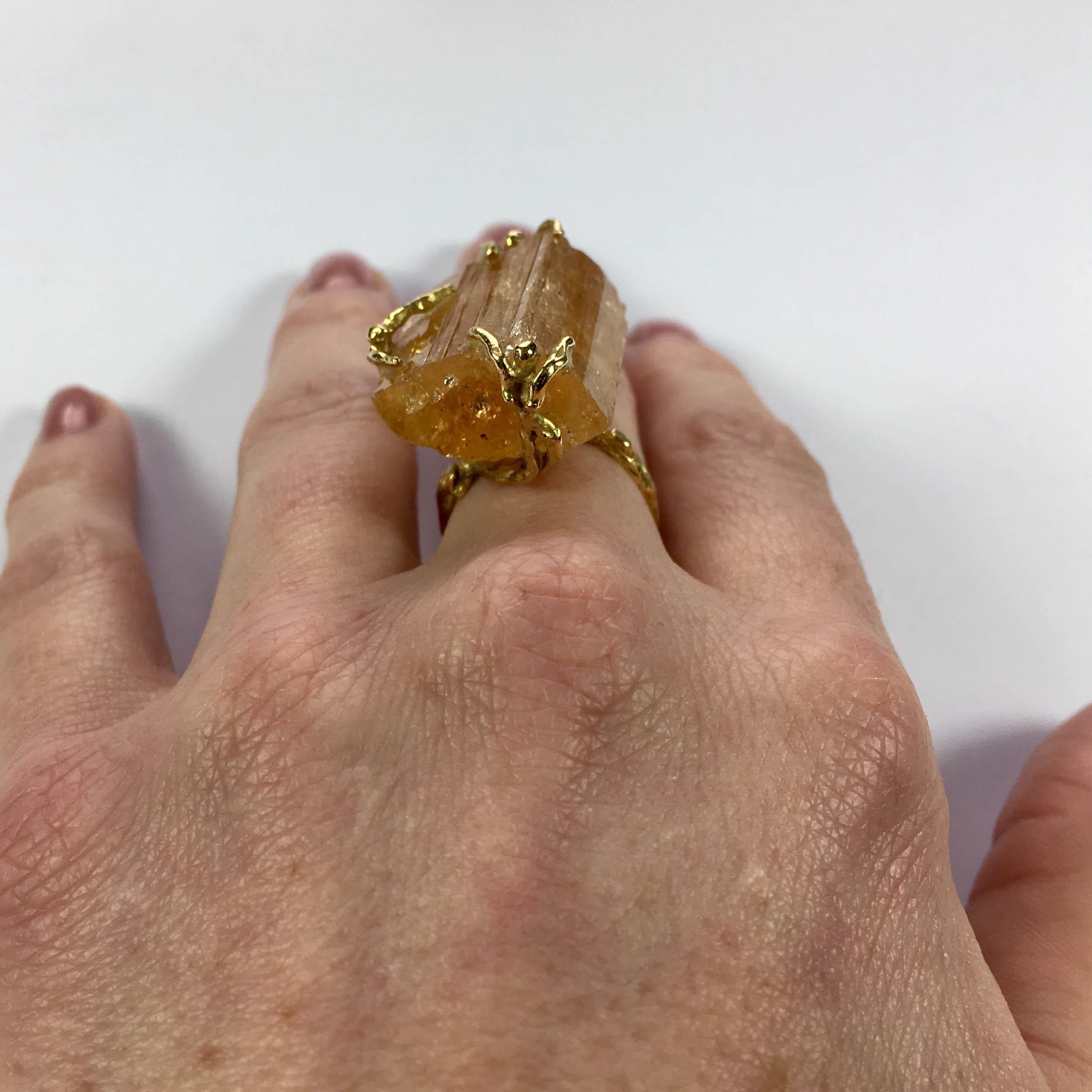 French Orange Topaz Crystal Gold Erotic Ring 8