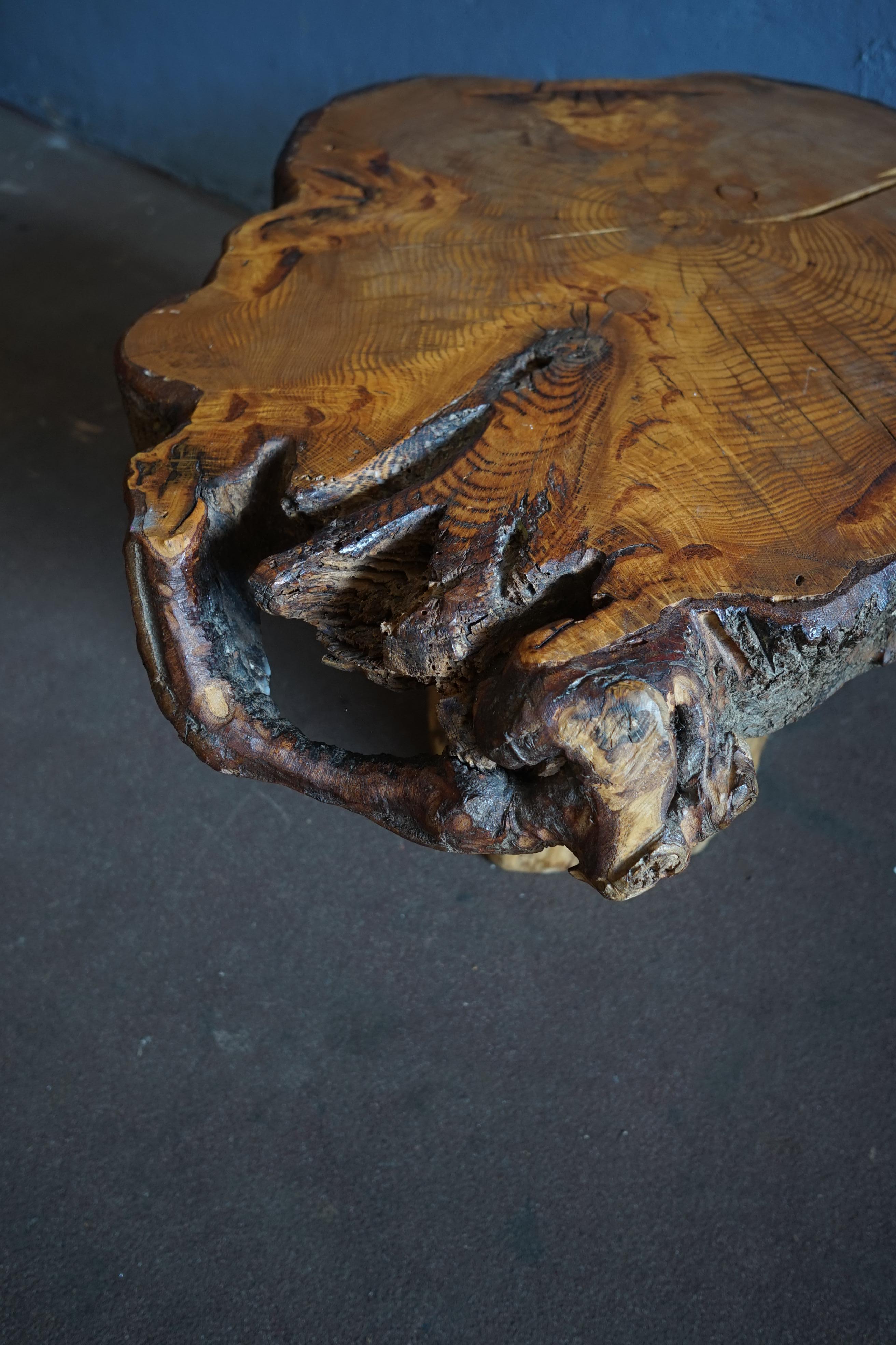 Hand-Carved French organic brutalist wabi sabi style coffee table 1950's For Sale