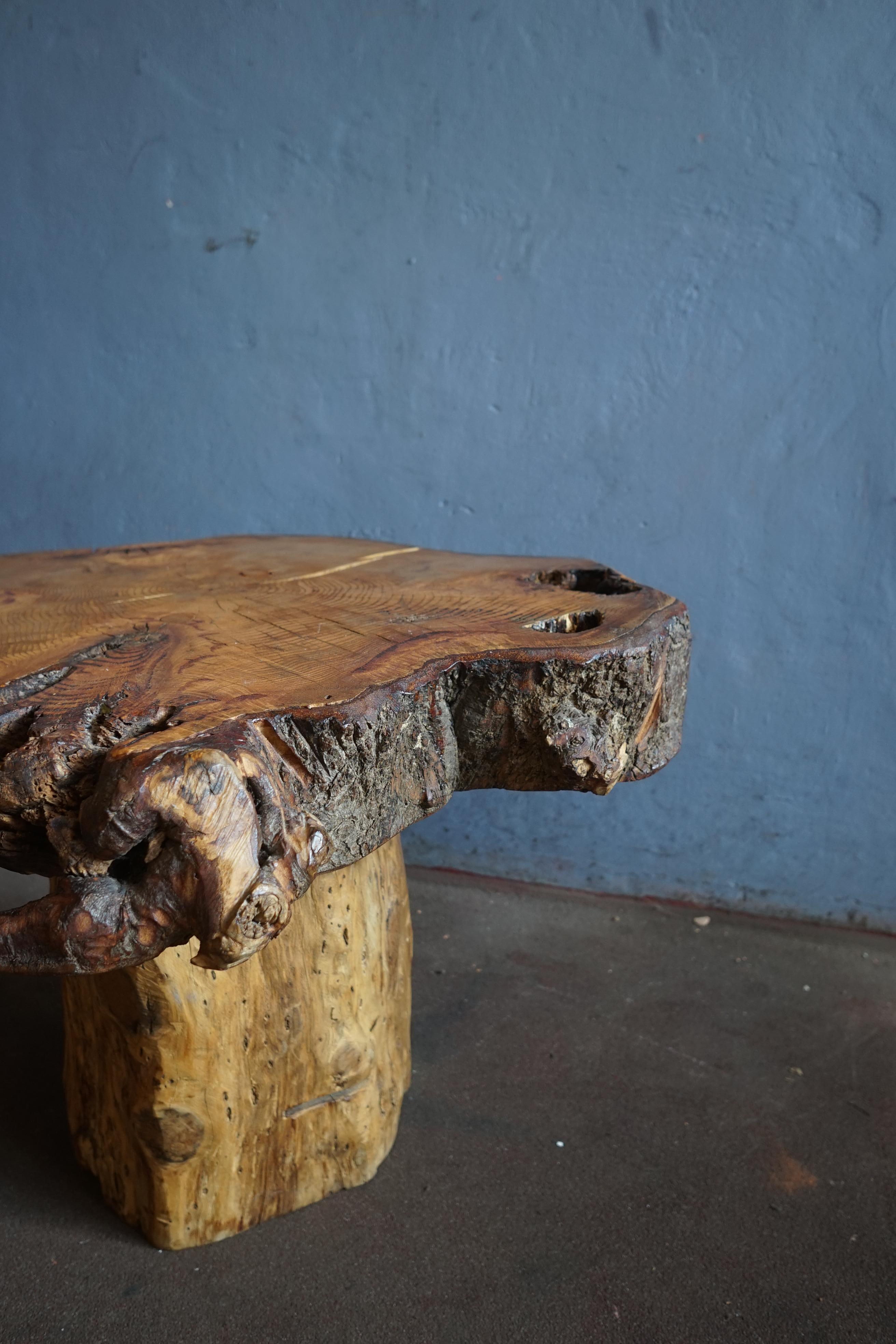 Hardwood French organic brutalist wabi sabi style coffee table 1950's For Sale