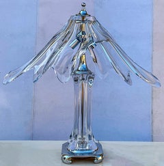 Lampe de bureau en verre d'art organique moderne français Cofrac Art Verrier en cristal et chrome