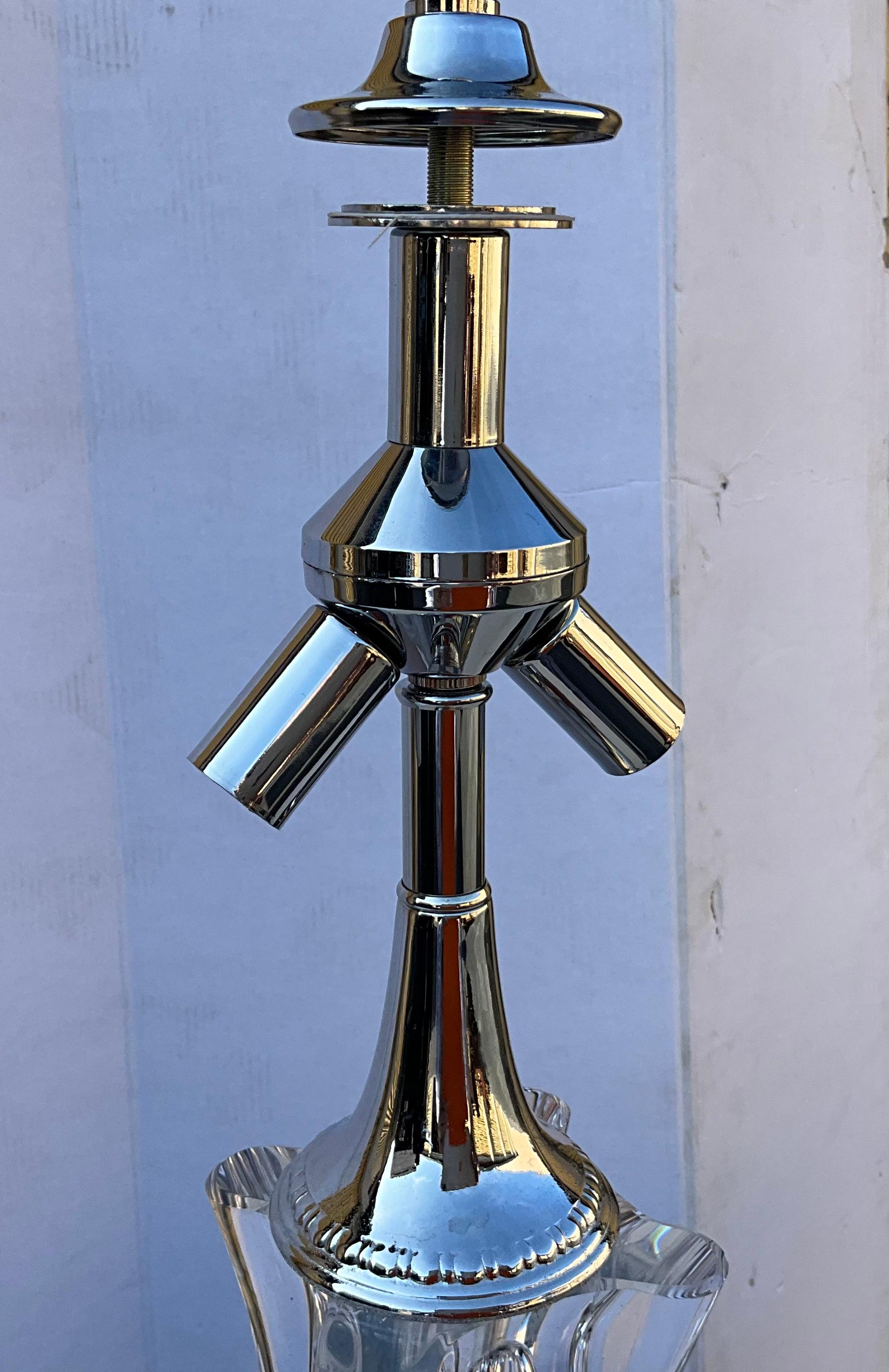 French Organic Modern Art Glass Cofrac Art Verrier Crystal & Chrome Table Lamp In Good Condition For Sale In Kennesaw, GA