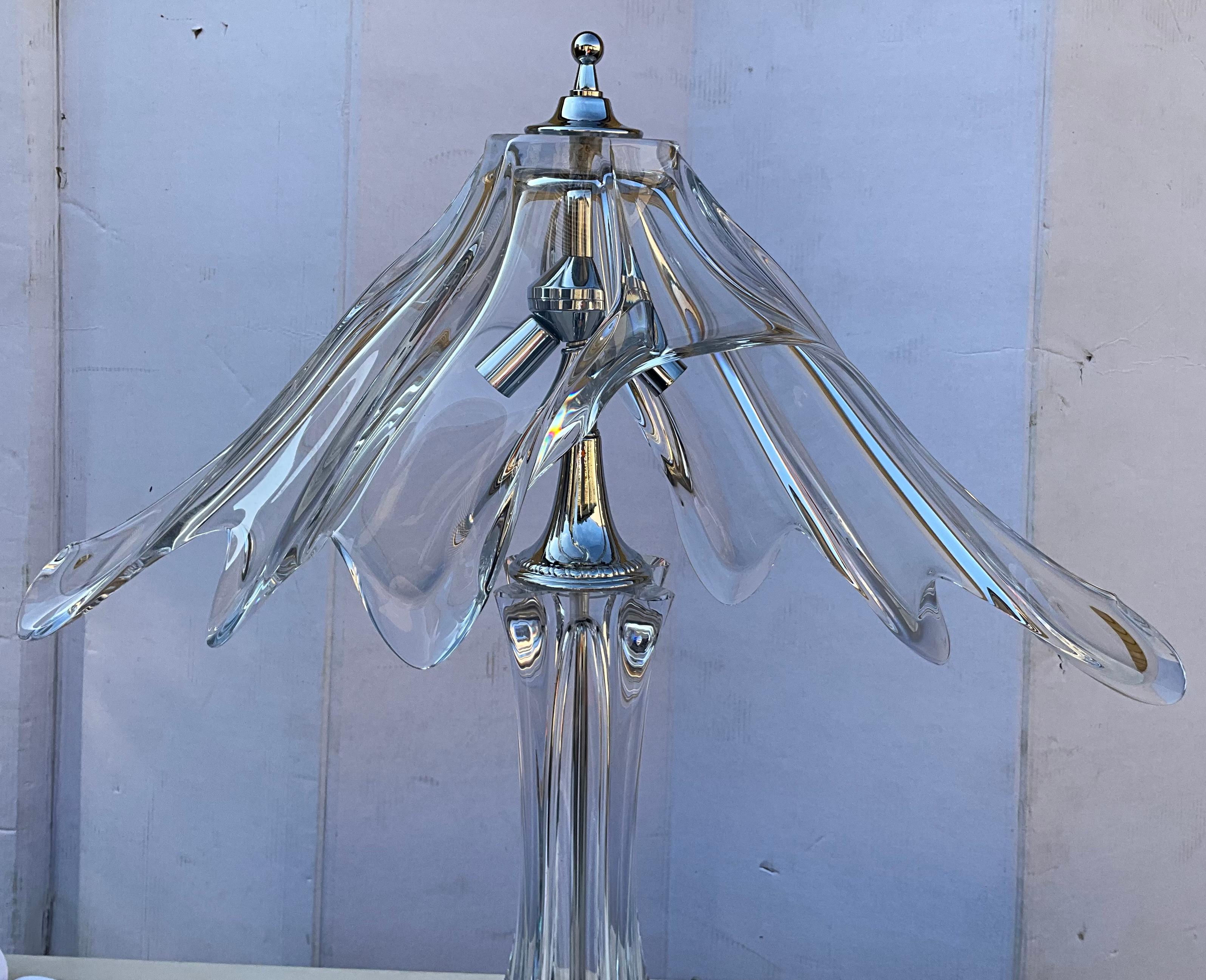 French Organic Modern Art Glass Cofrac Art Verrier Crystal & Chrome Table Lamp For Sale 1