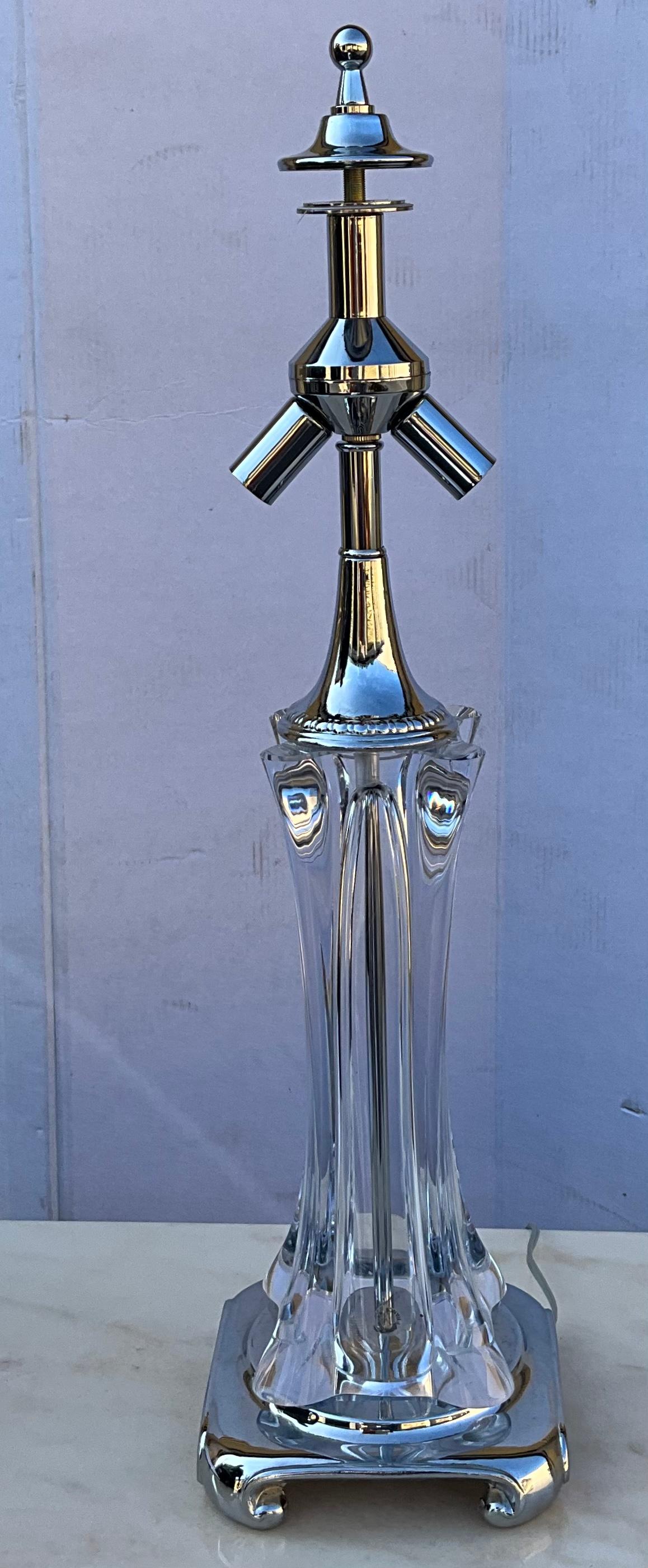 20ième siècle Lampe de bureau en verre d'art organique moderne français Cofrac Art Verrier en cristal et chrome en vente