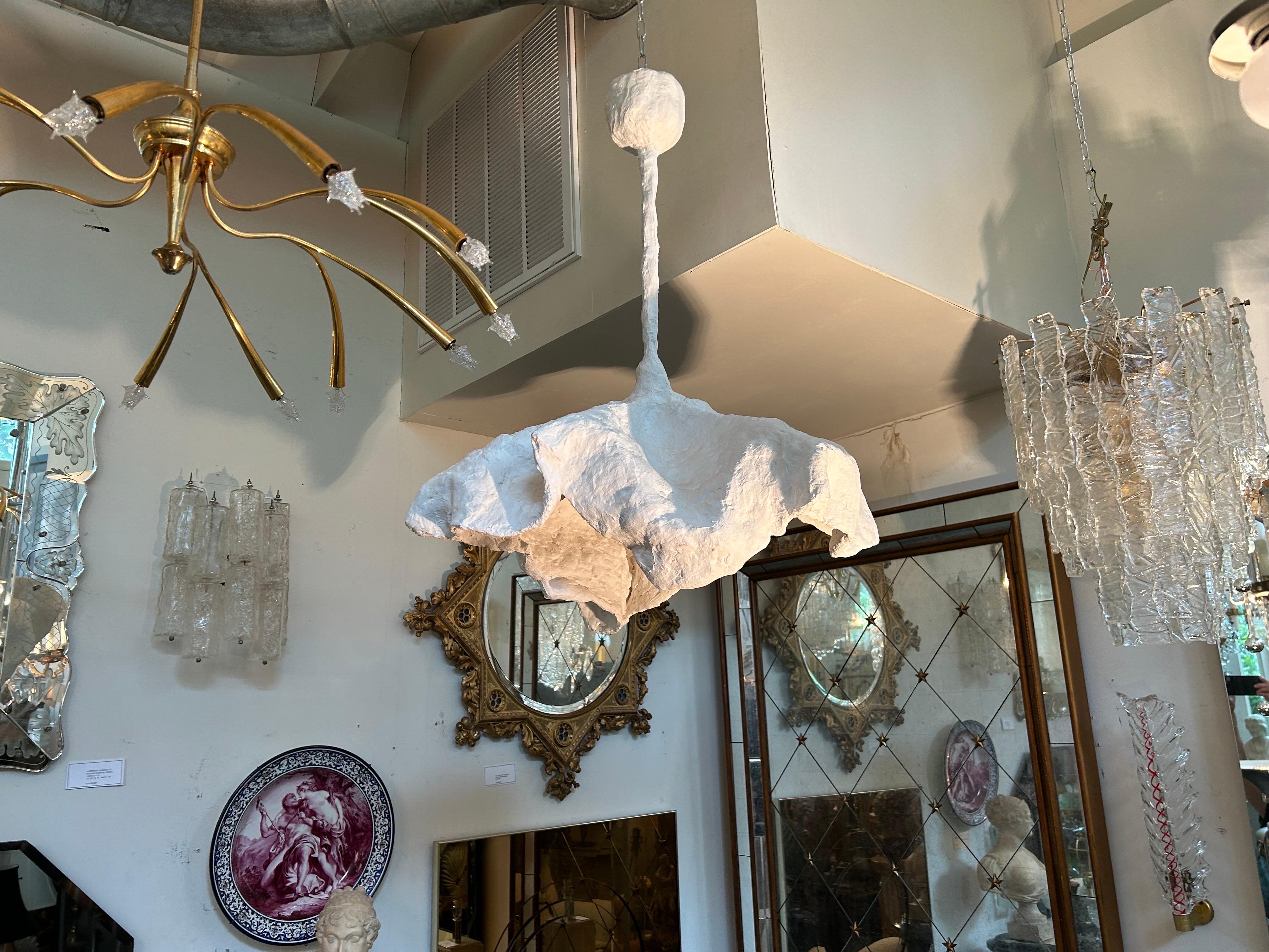French Organic Modern Plaster Chandelier.
Outstanding French Serge Roche inspired plaster chandelier, pendant or lantern with its organic modern feel has been newly wired with a new Edison socket for the U.S. market.
Chandelier height without chain