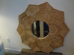 French Organic Modern Raffia Star Shaped Mirror