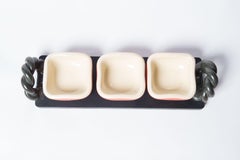 1950s French Organic Modern Serving Tray in Ceramic & Wood