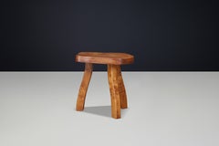 French Organic Shape Solid Elm Stools, France 1950s, Set of 2