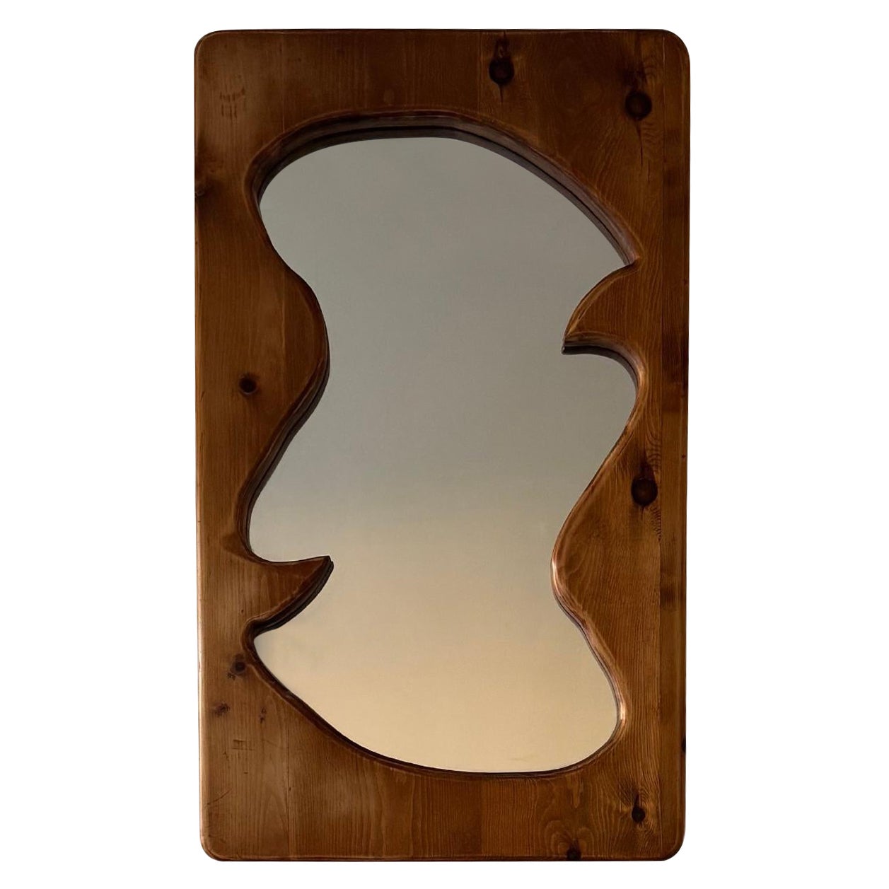 French organic shaped pine framed mirror