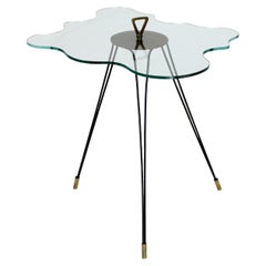 French Organic Shipped Glass Table on Bronze Three Leg Side Table