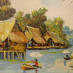 French Oriental Landscape Painting Oil on Canvas from 20th Century