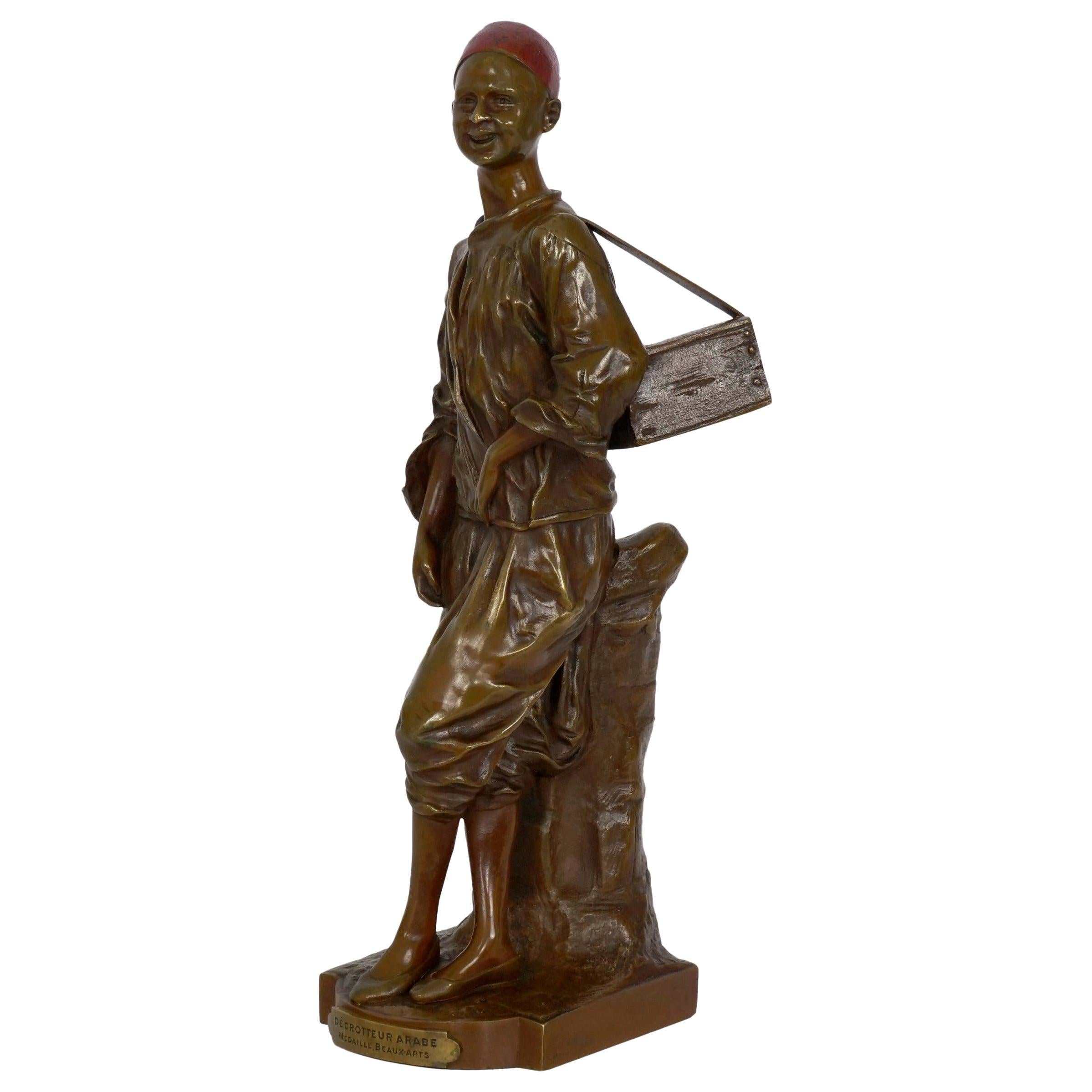 French Orientalism Antique Bronze Sculpture “Décrotteur Arabe” by Edouard Drouot