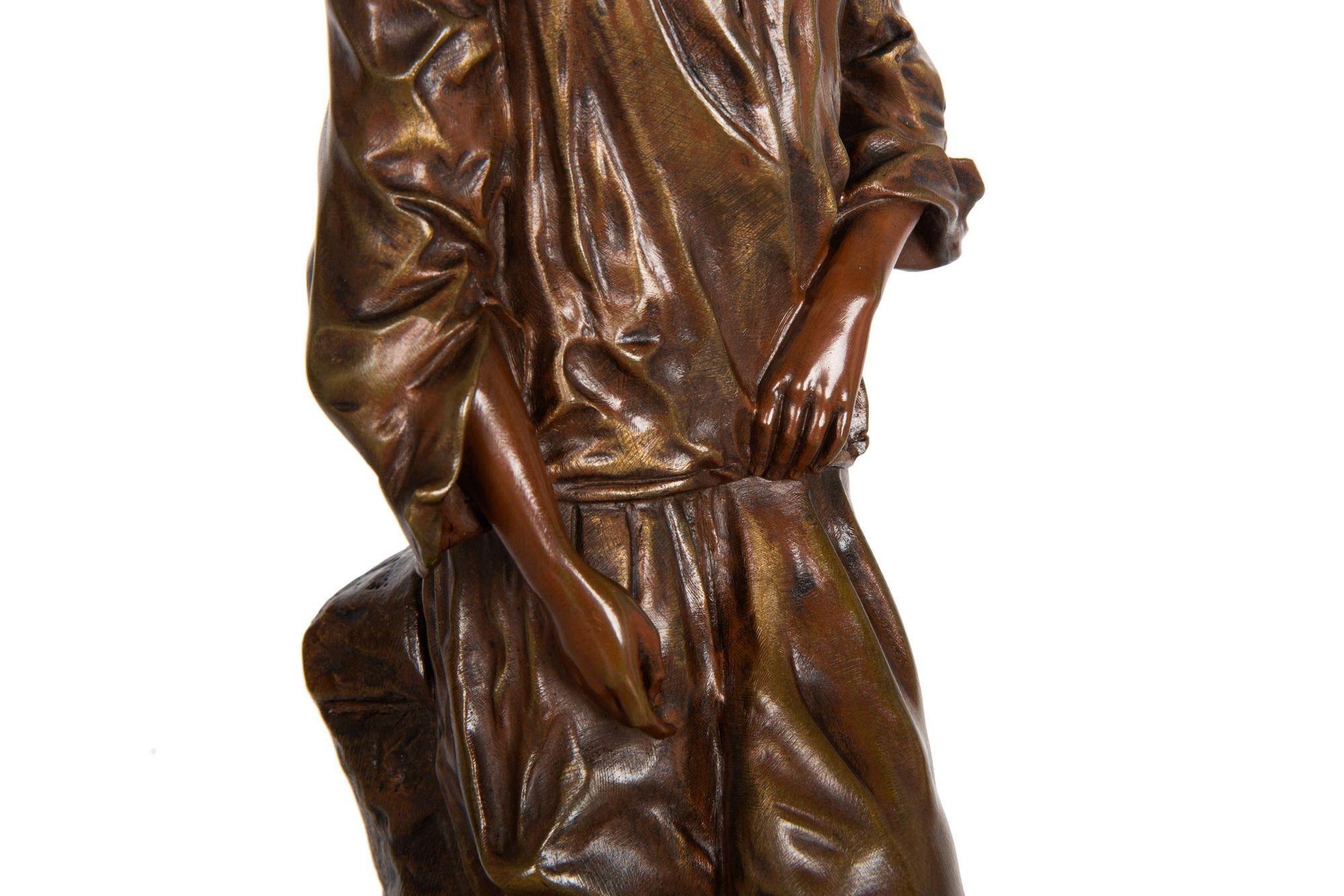 French Orientalist Antique Bronze Sculpture by Edouard Drouot of Shoeshine Boy For Sale 12