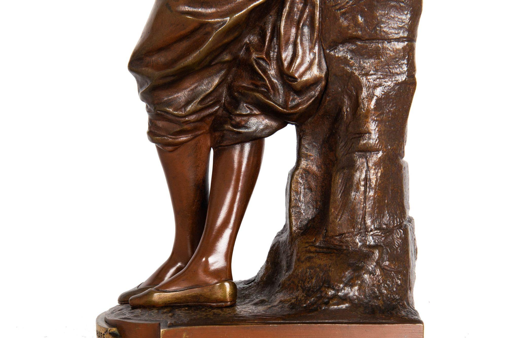 French Orientalist Antique Bronze Sculpture by Edouard Drouot of Shoeshine Boy For Sale 14