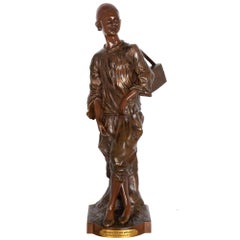 French Orientalist Antique Bronze Sculpture by Edouard Drouot of Shoeshine Boy