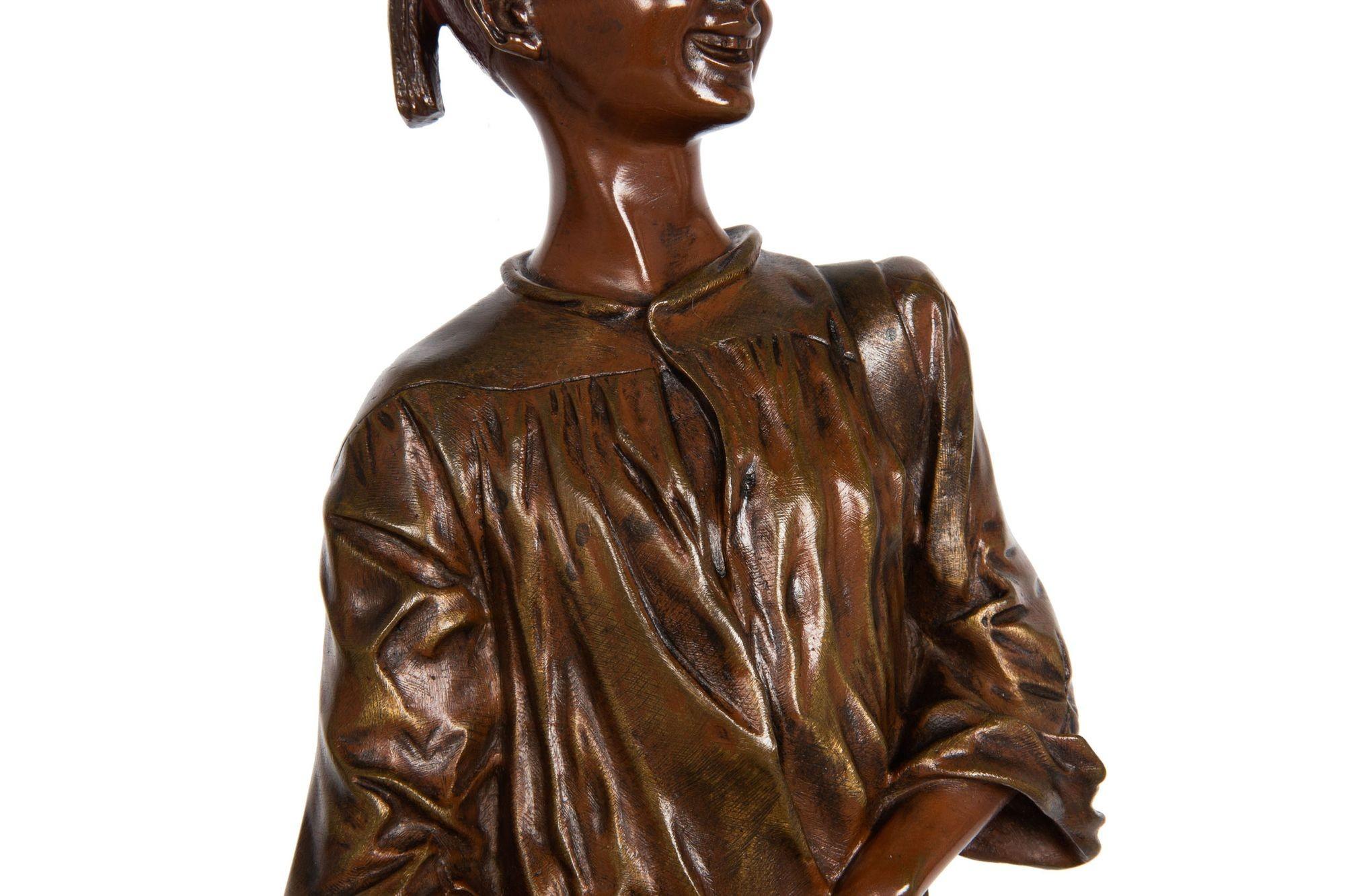 French Orientalist Antique Bronze Sculpture by Edouard Drouot of Shoeshine Boy For Sale 2
